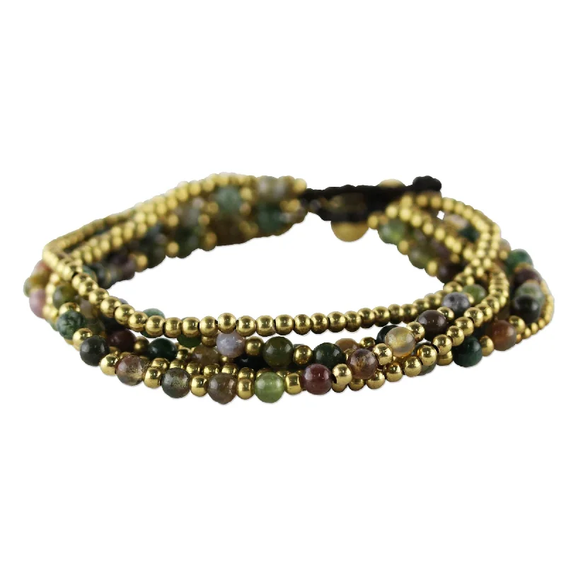 Regency style bangles-Handmade Brass Joy Multicolor Jasper Beaded Style Adjustable Bracelet (Thailand)