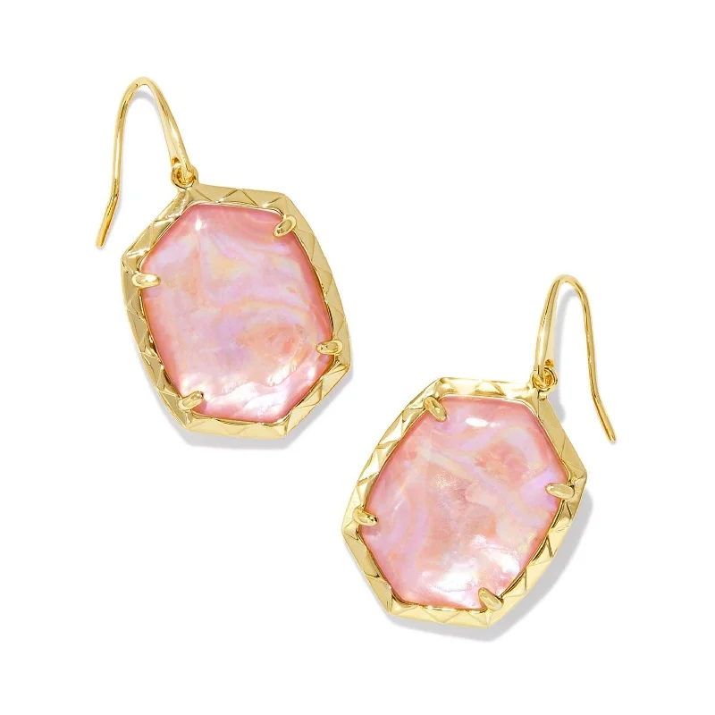 Dove feather earrings-Kendra Scott | Daphne Gold Drop Earrings in Light Pink Iridescent Abalone