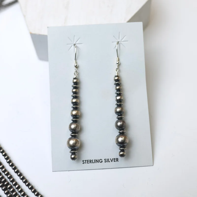 Thin threader earrings-Mason Lee | Navajo Handmade Sterling Silver Graduated Navajo Pearl and Saucer Beaded Drop Earrings