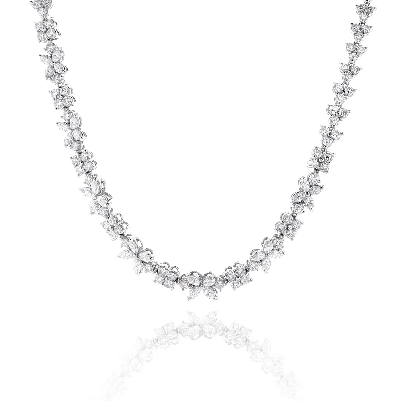 Silk thread necklaces-Estate Platinum Diamond Cluster Station Design 16.5" Necklace