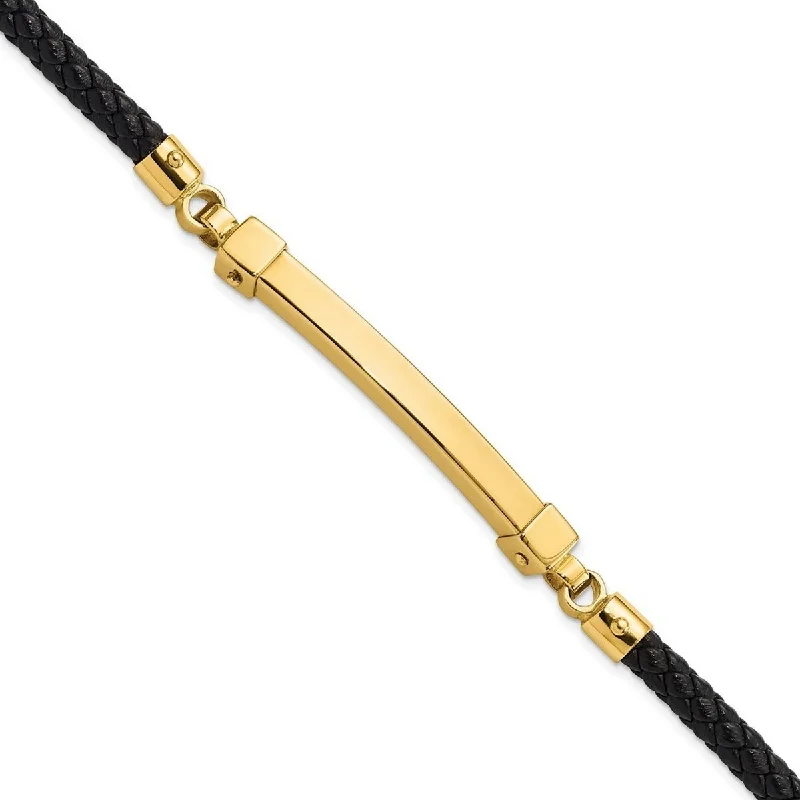 Ruby gem bangles-Curata 14k Polished Bar Leather Gold Bracelet 8 Inch