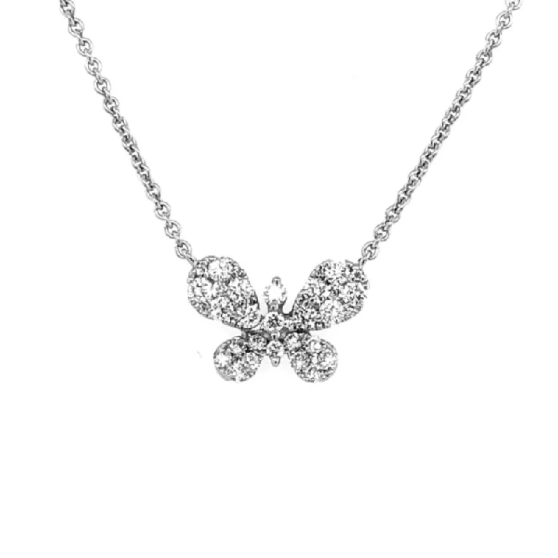 Braided link necklaces-18k Diamond Butterfly Pendant Necklace