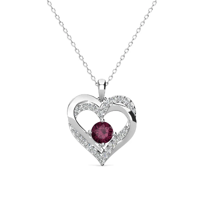 Bead braid necklaces-Forever February 18k White Gold Plated Amethyst Birthstone Double Heart Necklace with Swarovski Crystals