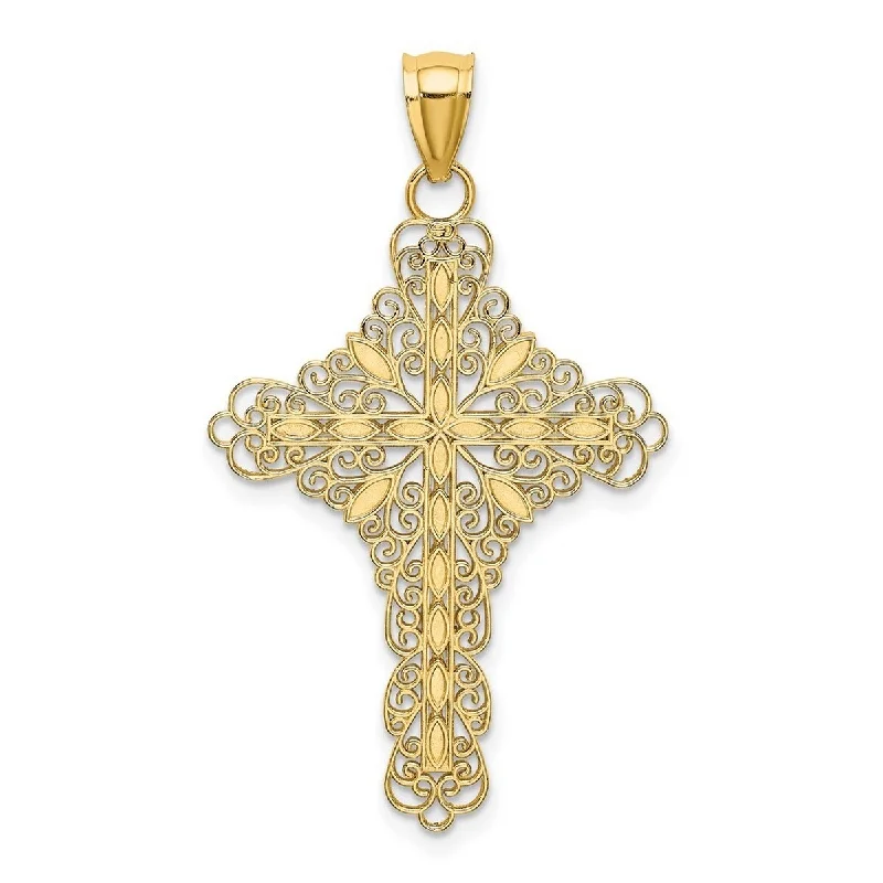 Bright crystal necklaces-Curata 14k Yellow Gold 18" Cut-out Filigree Cross Pendant Necklace - 24x32mm