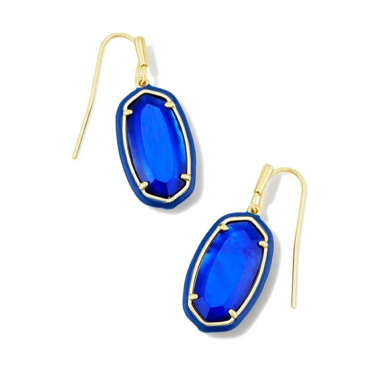 Tiny heart earrings-Kendra Scott | Dani Gold Enamel Frame Drop Earrings in Cobalt Illusion