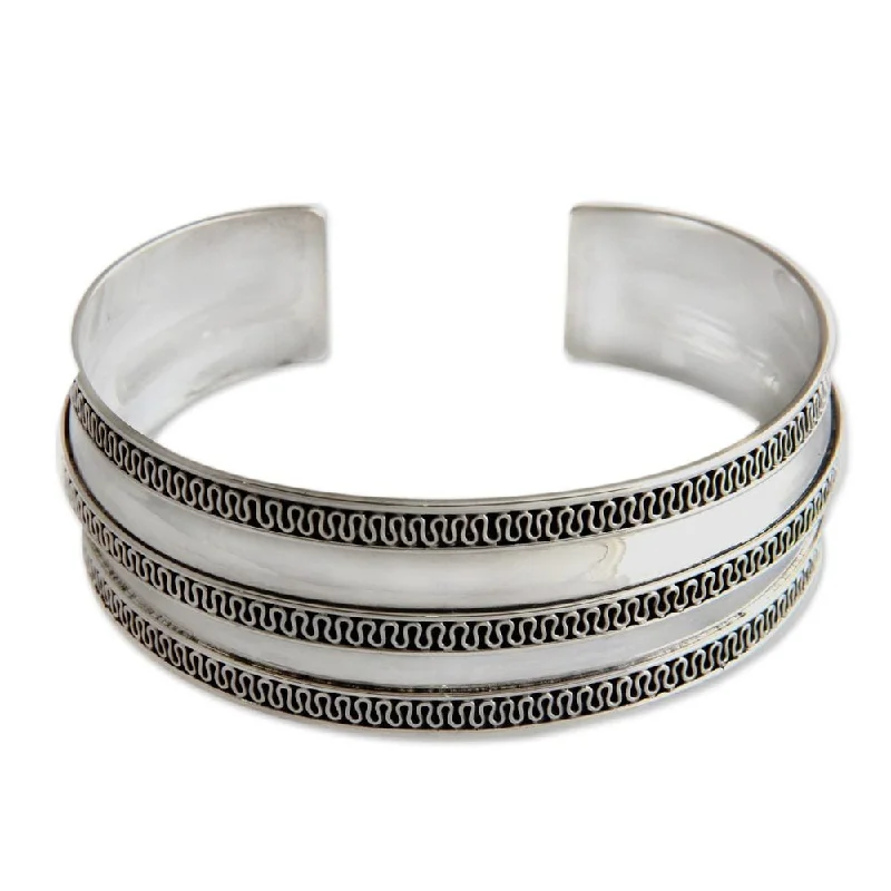 Vivid diamond bangles-NOVICA Sterling Silver Cuff Bracelet, 'Balinese Ruffles' (Indonesia)