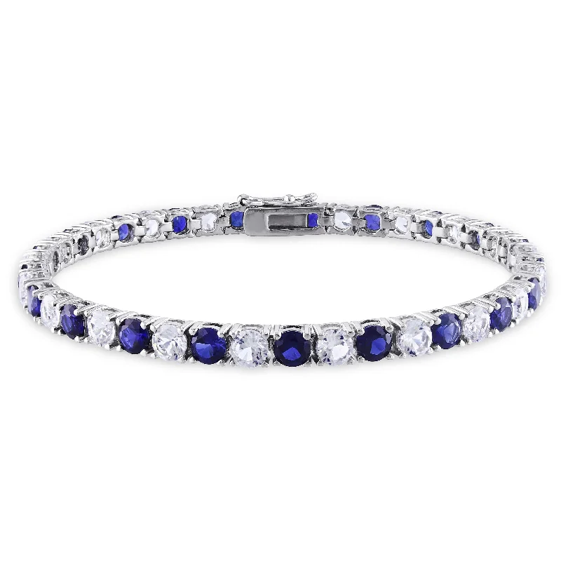 Woven tribal bangles-Miadora Sterling Silver Created Blue and White Sapphire Patterned Birthstone Tennis Bracelet - 7.25 in x 4.3 mm x 2.7 mm