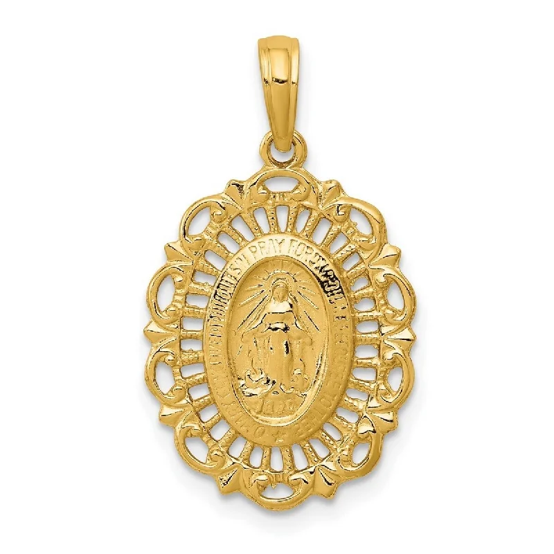 Cotton cord necklaces-Curata 14k Yellow Gold Solid 18" Mary Oval Pendant Necklace - 25.6x15.2mm