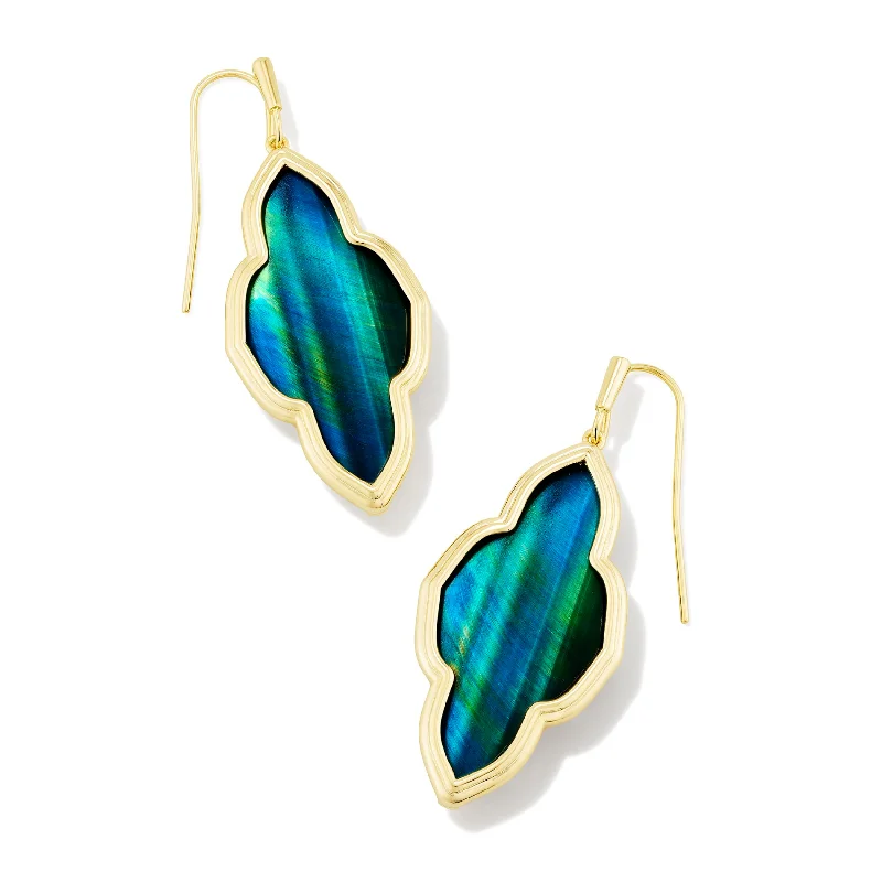 Lapis drop earrings-Kendra Scott | Framed Abbie Gold Drop Earrings in Teal Tiger's Eye