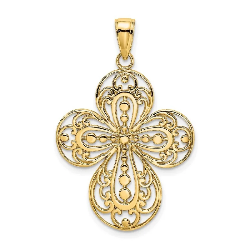 Crystal-twisted necklaces-Curata 14k Yellow Gold Filigree Cutout Rounded Cross Pendant Necklace 22mm x 26mm