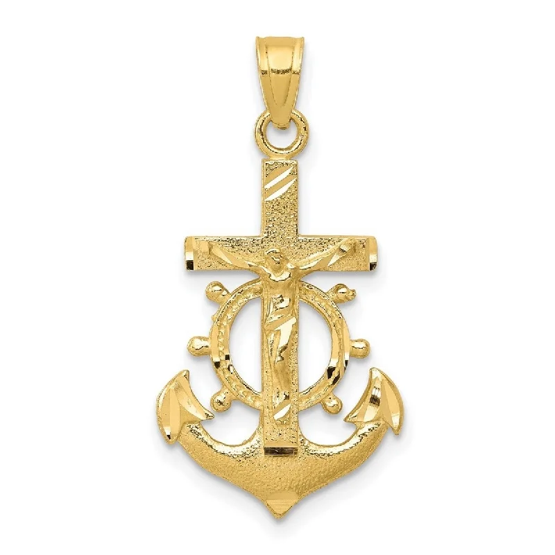 Secure clasp necklaces-Curata 10k Yellow Gold 18" Sparkle-Cut Mariner Crucifix Pendant Necklace