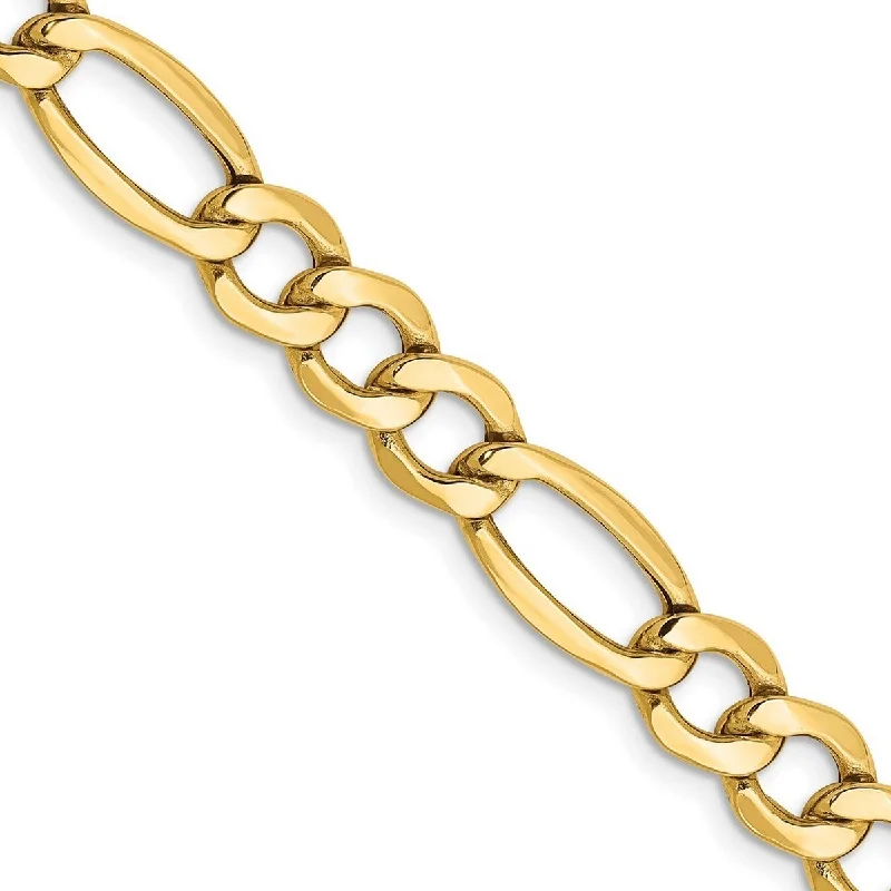 Topaz bead bangles-Curata 10k Yellow Gold Polished 7.3mm Semi Solid Figaro Chain Bracelet