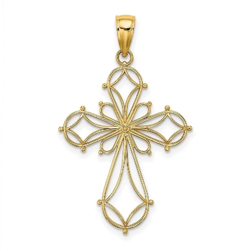 Raw woven necklaces-Curata 14k Yellow Gold 18" Fancy Cut out Curved Cross Necklace - 22mmx29mm