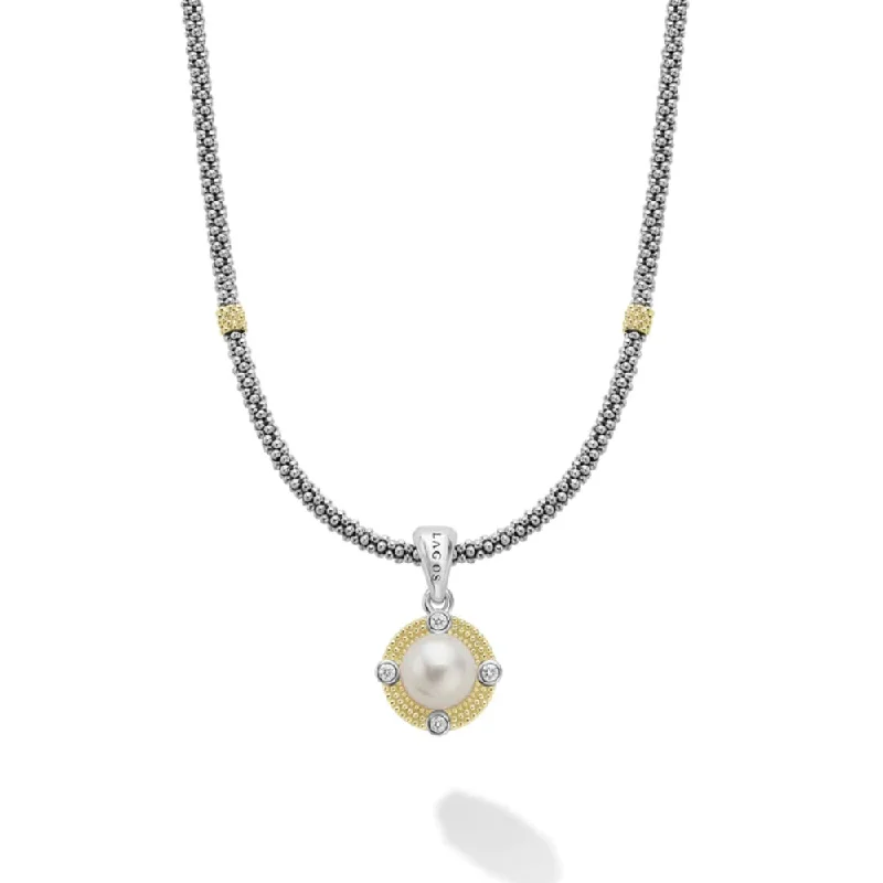 Alloy metal necklaces-Lagos Luna Pearl Diamond Caviar Necklace