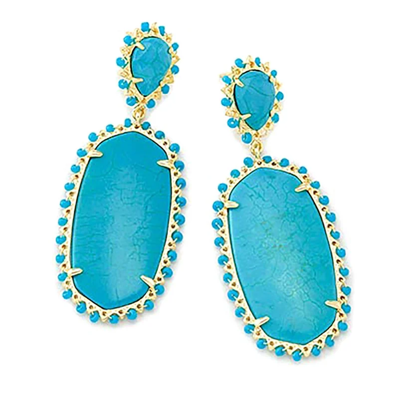 Pink gold earrings-Kendra Scott | Parsons Gold Statement Earrings in Variegated Turquoise Magnesite