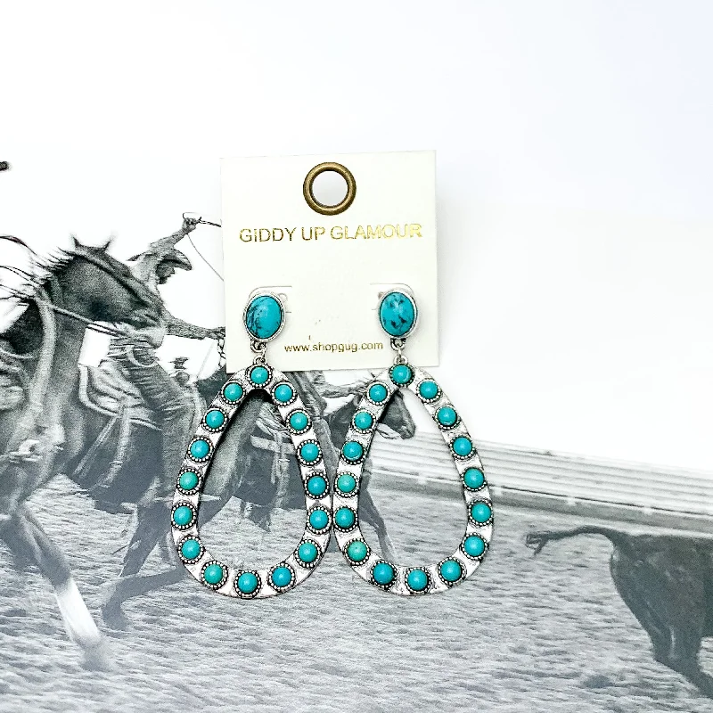 Tiny dot earrings-Western Open Teardrop Earrings With Stones in Turquoise