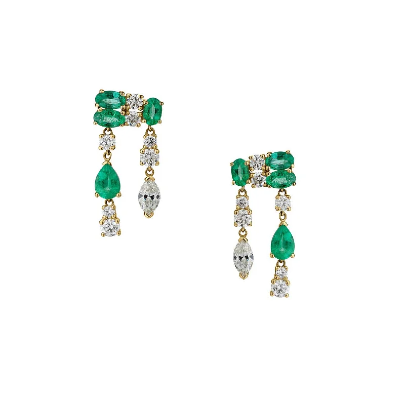 Sleek art earrings-EMERALD & DIAMOND DROP EARRING