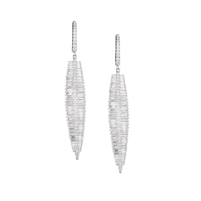 Rough texture earrings-BAGUETTE & ROUND DIAMOND DROP EARRINGS