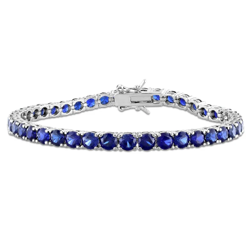 Baroque pearl bangles-Miadora 14-1/2ct TGW Created Blue Sapphire Classic Tennis Bracelet Sterling Silver