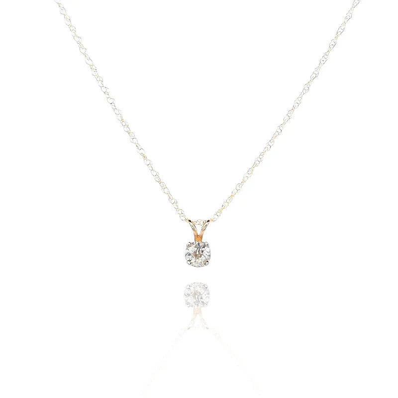 Regency style necklaces-Estate 14k Two Tone Old European 18in Solitaire Diamond Pendant Necklace