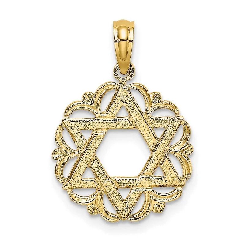 Peace eye necklaces-Curata 14k Yellow Gold Textured Jewish Star of David In Circle Necklace 20.5mm