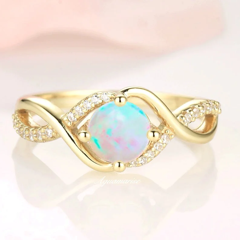 Crystal-twisted engagement rings-Entwined Natural Australian Opal Ring- 14K Solid Yellow Gold