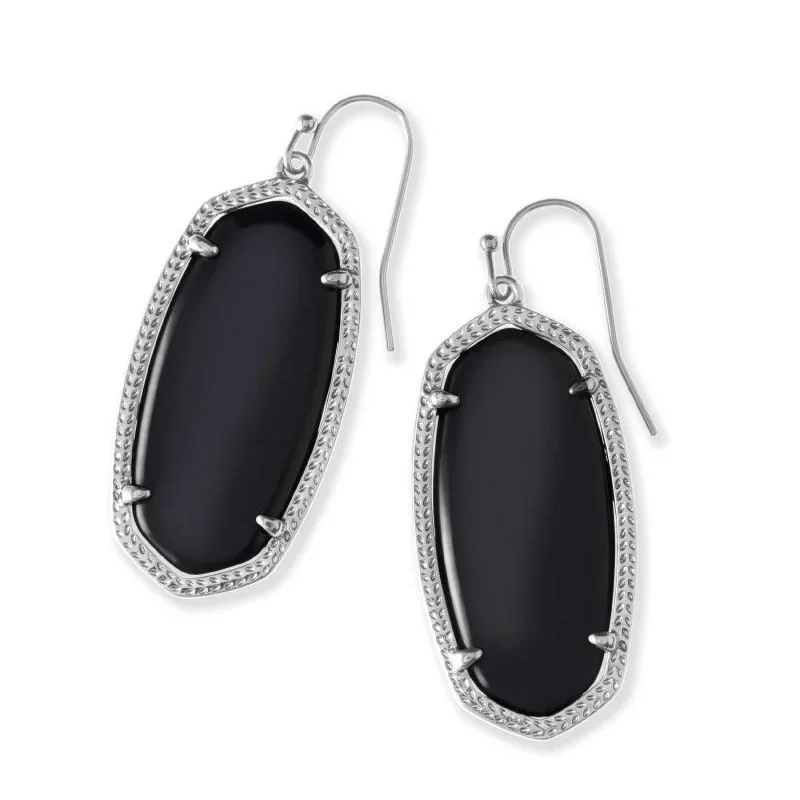 Reef knot earrings-Kendra Scott | Elle Silver Drop Earrings in Black Opaque Glass