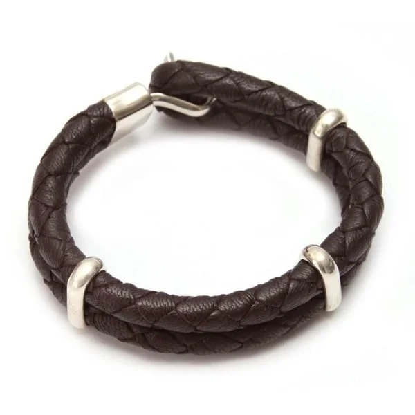 Dove feather bangles-Handmade Leather Men's 'Furrows' Bracelet (Peru)