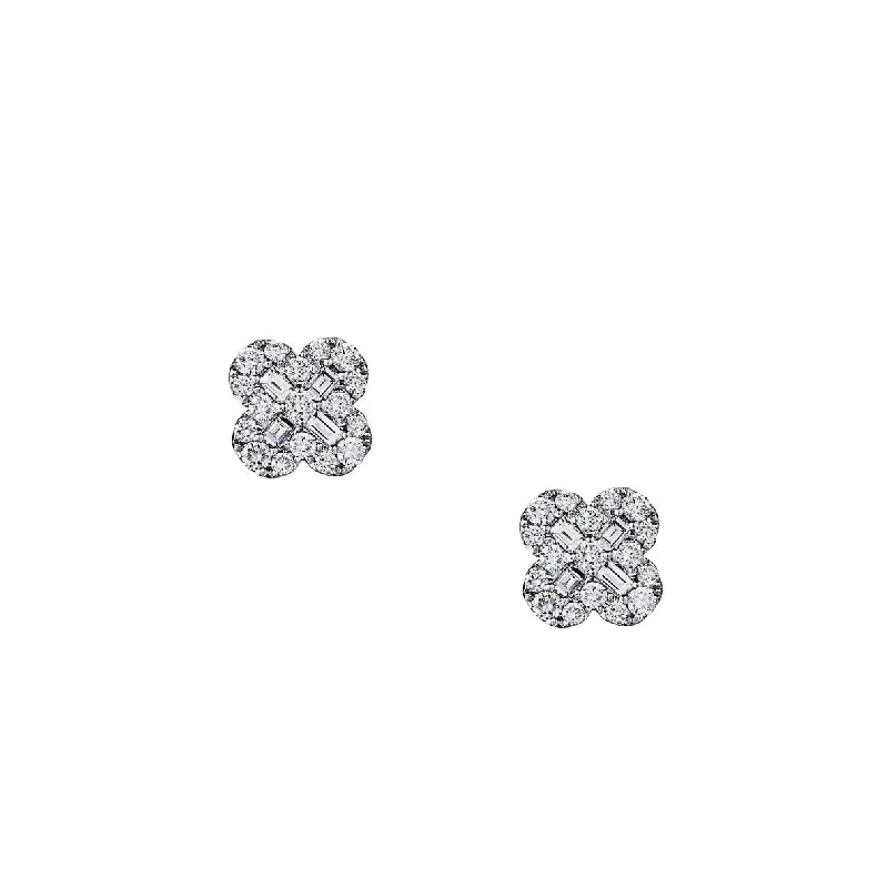 Polished bead earrings-DIAMOND FLOWER STUD EARRINGS