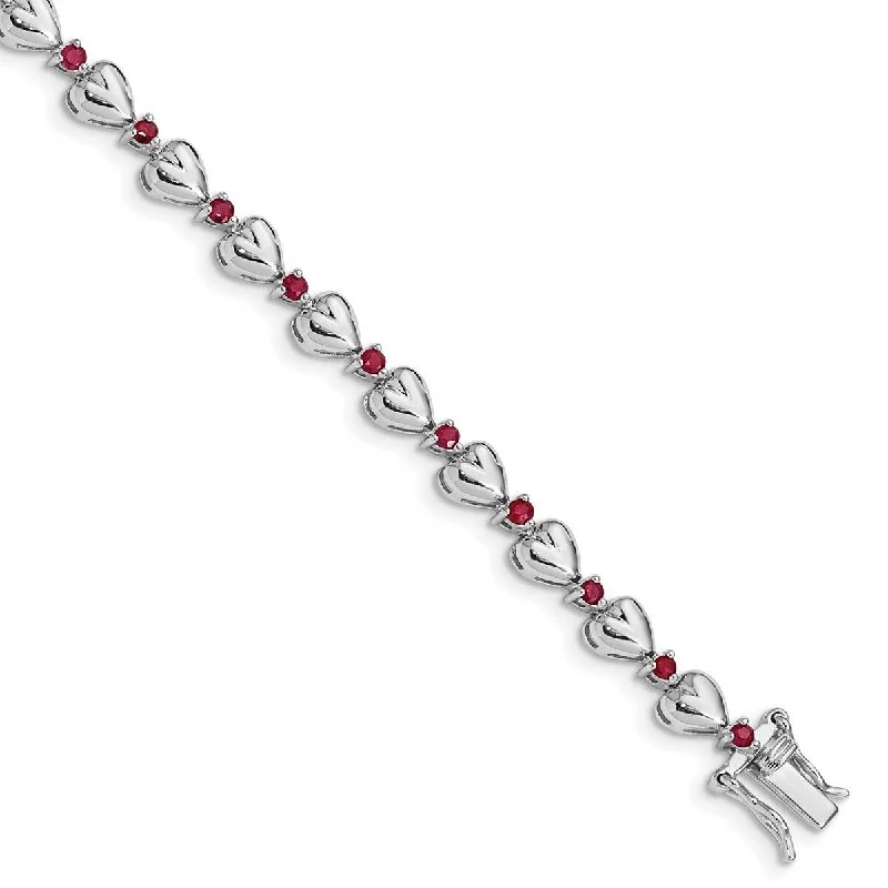 Sleek design bangles-Curata 925 Sterling Silver Polished Fold over and Ruby Love Heart Bracelet