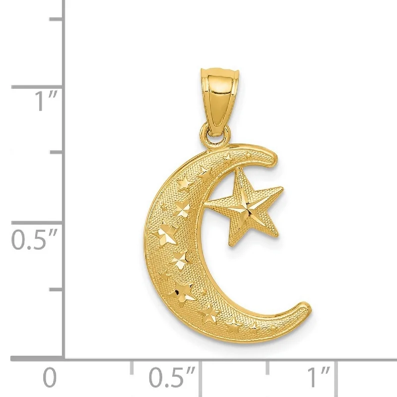 Alloy metal necklaces-Curata 14k Yellow Gold 18" 28x15mm Textured Moon And Stars Necklace