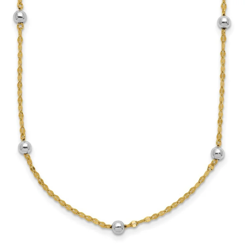 Multi-strand necklaces-Curata 14k Two Tone Gold Polished Bead Fancy Necklace, 17"