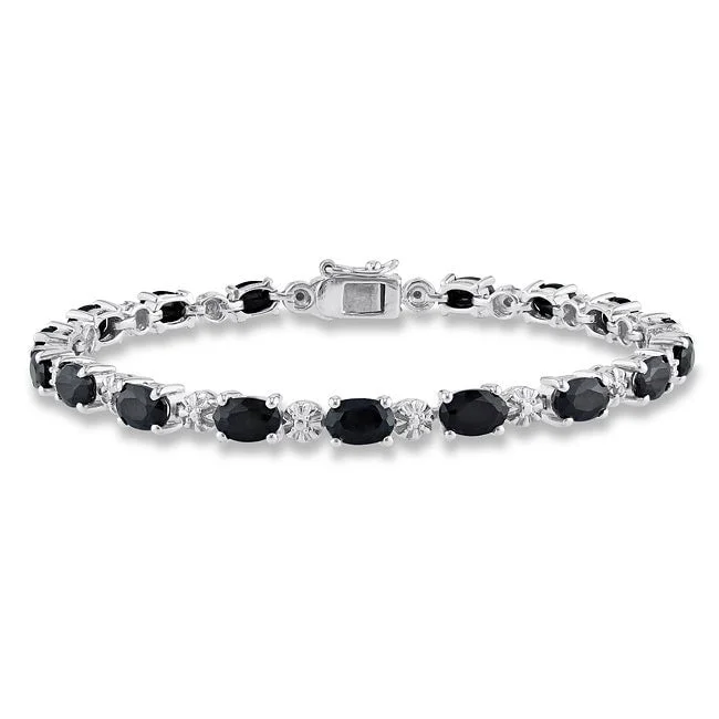 Woven tribal bangles-11 1/6ct TGW Black Sapphire Tennis Bracelet in Sterling Silver by Miadora - 7.25 in x 4.5 mm x 4.2 mm