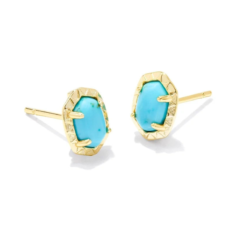 Flat knot earrings-Kendra Scott | Daphne Gold Stud Earrings in Variegated Turquoise Magnesite