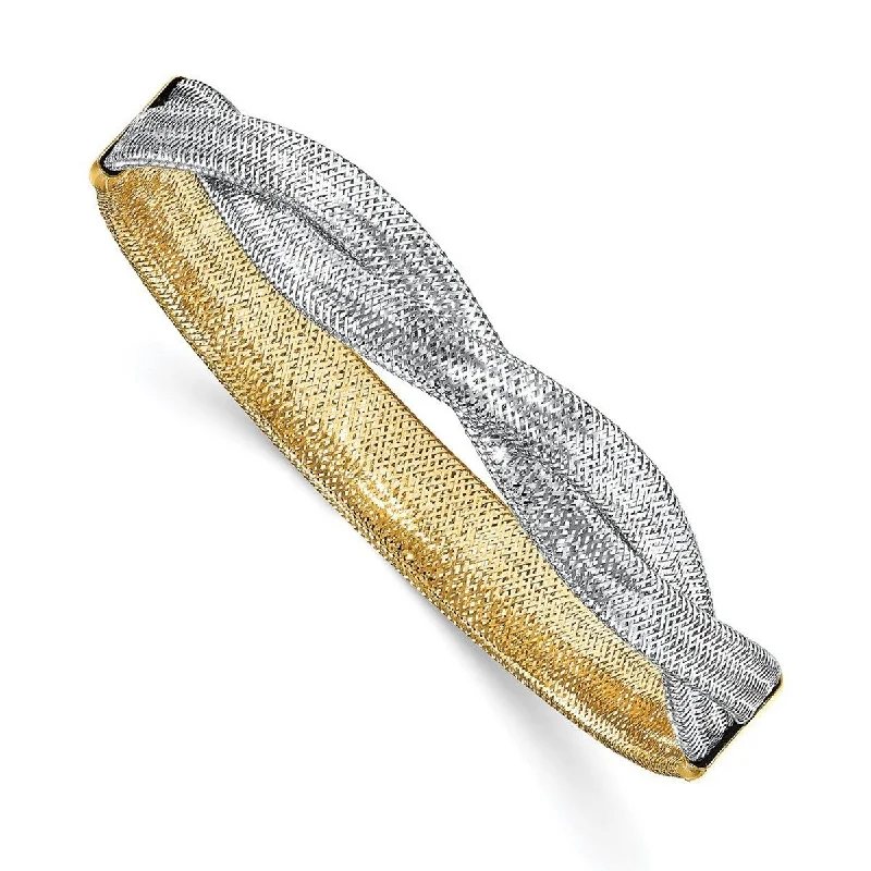 Silk cord bangles-Curata 14k and White Rhodium Mesh Reversible Stretch Bracelet