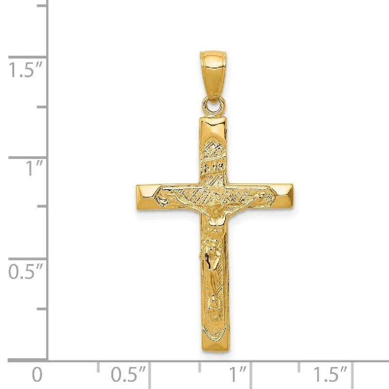 Aged medallion necklaces-Curata 14k Yellow Gold 18" Textured Polished Crucifix Pendant Necklace