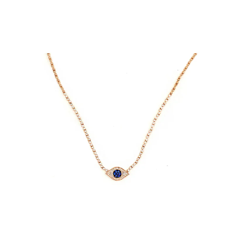 Thick collar necklaces-14k Rose Gold Diamond and Sapphire Evil Eye Choker Necklace