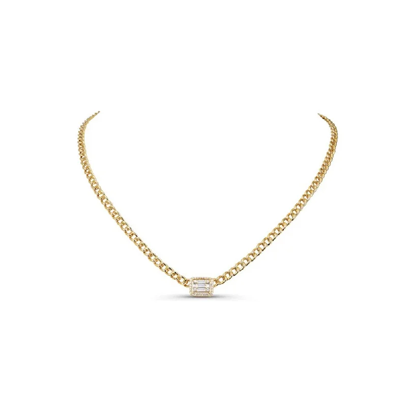 Luxe diamond necklaces-Baguette Diamond Chainlink Necklace