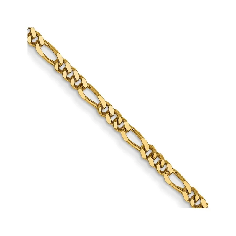 Coiled cord bangles-Curata 14k Solid Polished Gold 1.25mm Flat Figaro Chain Bracelet - 7 Inch - Spring Ring