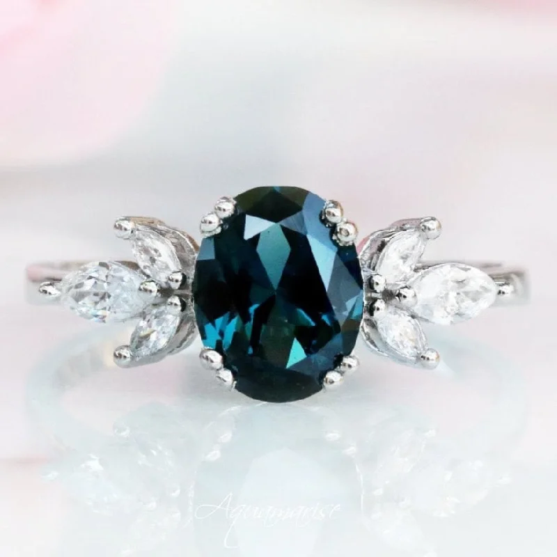 Thick band engagement rings-Eva Natural London Blue Topaz Ring- 14K White Gold