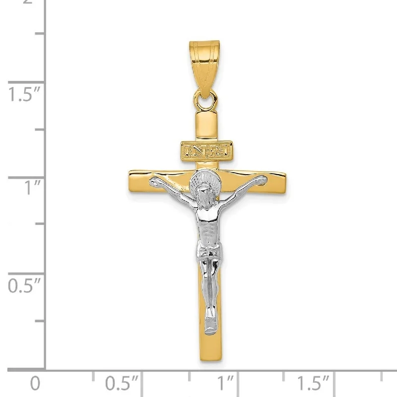 Wide bib necklaces-Curata 14K Two-Tone Gold 18" INRI Crucifix Pendant Necklace - 43.1x20.8mm