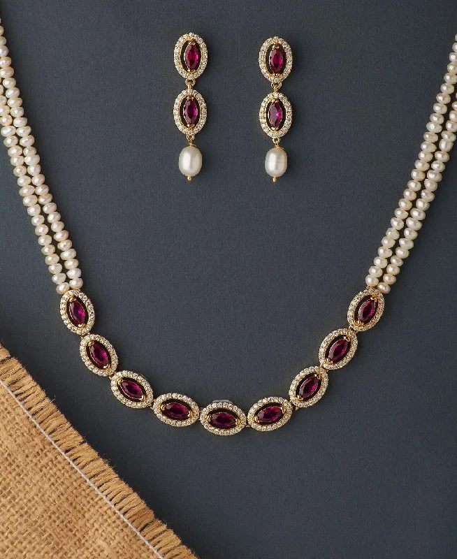 Thin enamel necklaces-Delightful Real Pearl Necklace Set