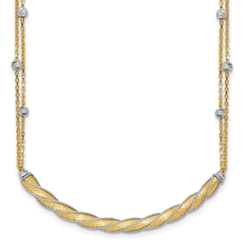 Flow shape necklaces-14k Two-Tone Polished & Satin Diamond-Cut Bar Necklace