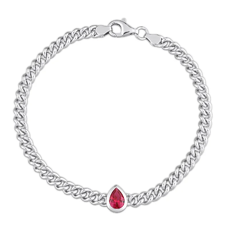 Birch grain bangles-Miadora 1 1/7ct TGW Pear Created Ruby Curb Link Chain Bracelet Sterling Silver - 7.5 in