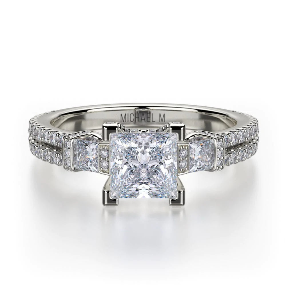 Blended metal engagement rings-Princess R476-1