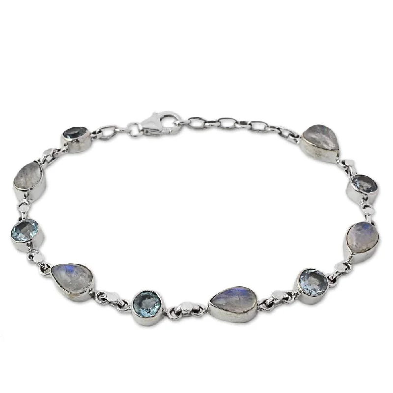 Twilight gothic bangles-NOVICA Rainbow Moonstone and Blue Topaz Link Bracelet, 'Misty Sky' (India) - 7'6" x 9'6"