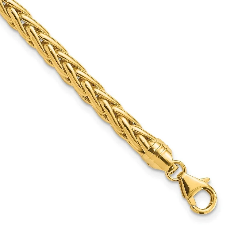 Bead row bangles-Curata 14k Yellow Gold Hollow Fancy Lobster Closure Polished Wheat Chain Bracelet 8.5 Inch