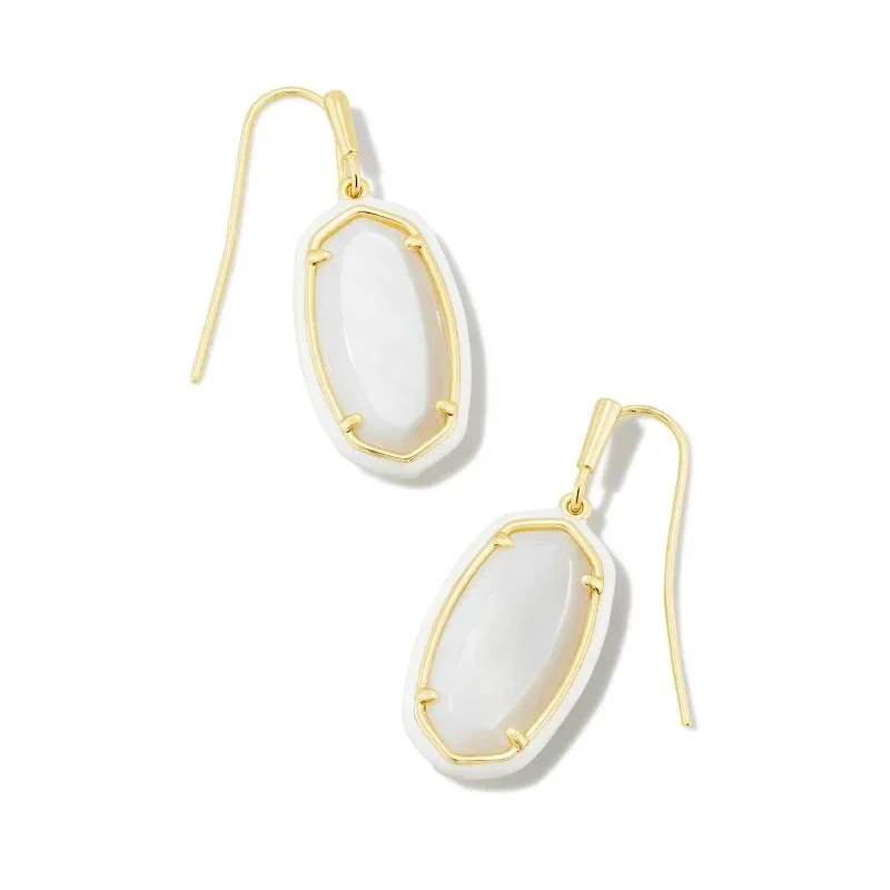 Sleek gem earrings-Kendra Scott | Dani Gold Enamel Frame Drop Earrings in White Mother of Pearl