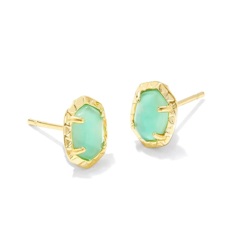 Swirl shape earrings-Kendra Scott | Daphne Gold Stud Earrings in Light Green Mother of Pearl